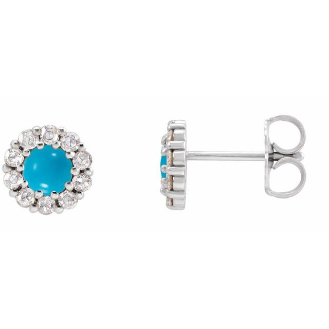 14K Cabochon Natural Turquoise & 1/3 CTW Natural Diamond Halo-Style Earrings