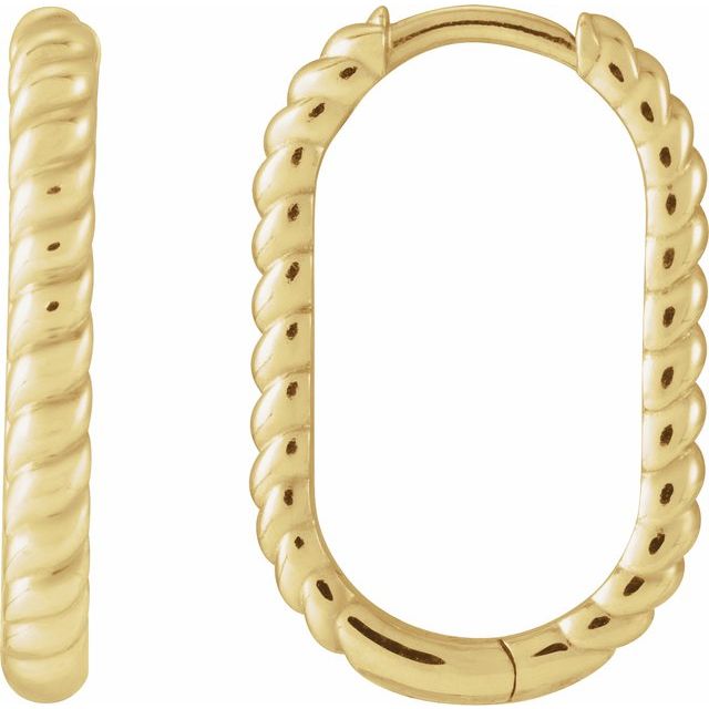 14K Elongated Oval Rope Hoop Earring