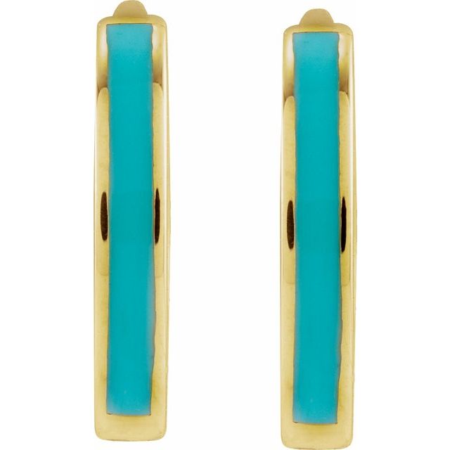 14K Hinged Turquoise Enamel Huggie Earrings