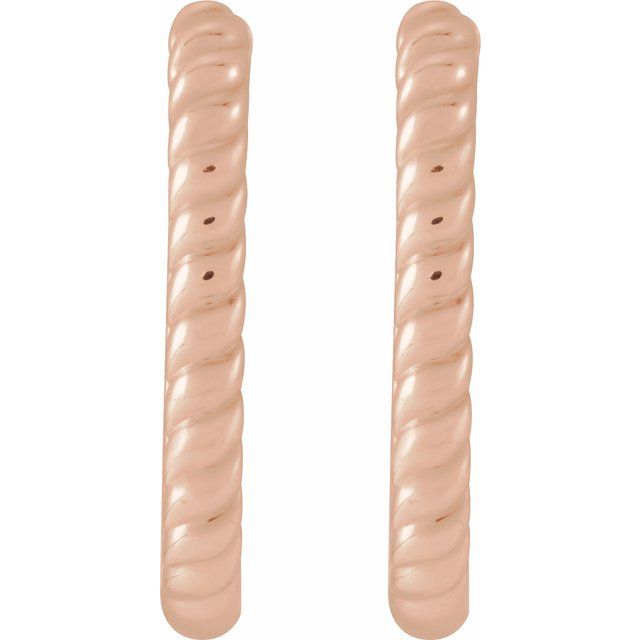 14K Elongated Oval Rope Hoop Earrings