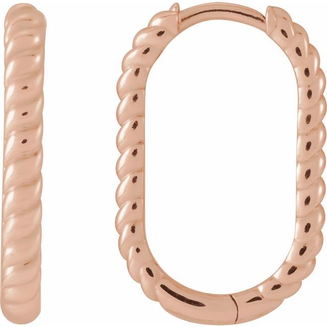 14K Elongated Oval Rope Hoop Earrings