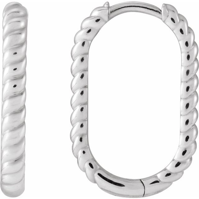 Sterling Silver Elongated Oval Rope Hoop Earrings