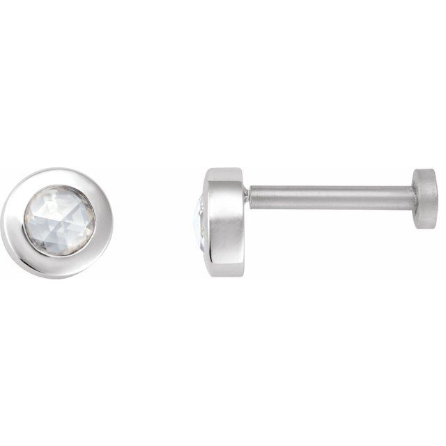 14K 1/10 CT -Cut Natural Diamond Press Fit Back Stud Earring