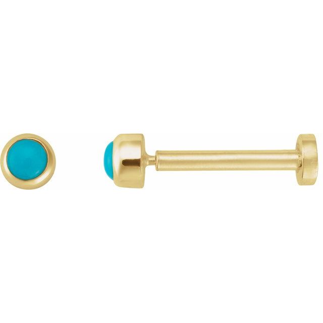 14K Cabochon Natural Turquoise Press Fit Back Stud Earring