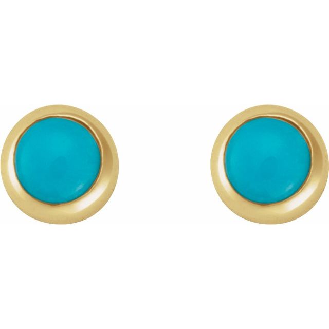14K Cabochon Natural Turquoise Press Fit Back Stud Earring