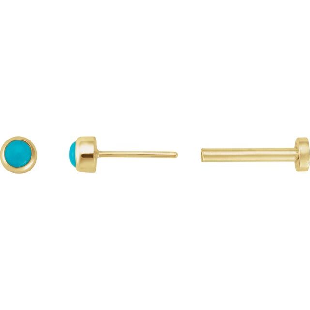 14K Cabochon Natural Turquoise Press Fit Back Stud Earring