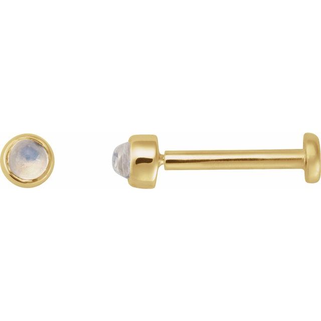 14K Cabochon Natural Rainbow Moonstone Press Fit Back Stud Earring