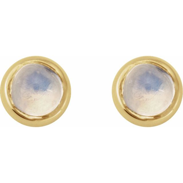 14K Cabochon Natural Rainbow Moonstone Press Fit Back Stud Earring