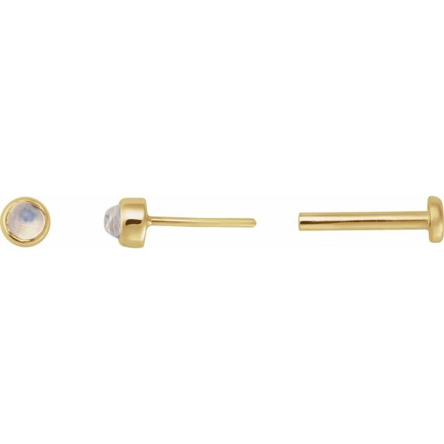 14K Cabochon Natural Rainbow Moonstone Press Fit Back Stud Earring