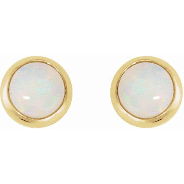 14K Cabochon Natural Opal Press Fit Back Stud Earring