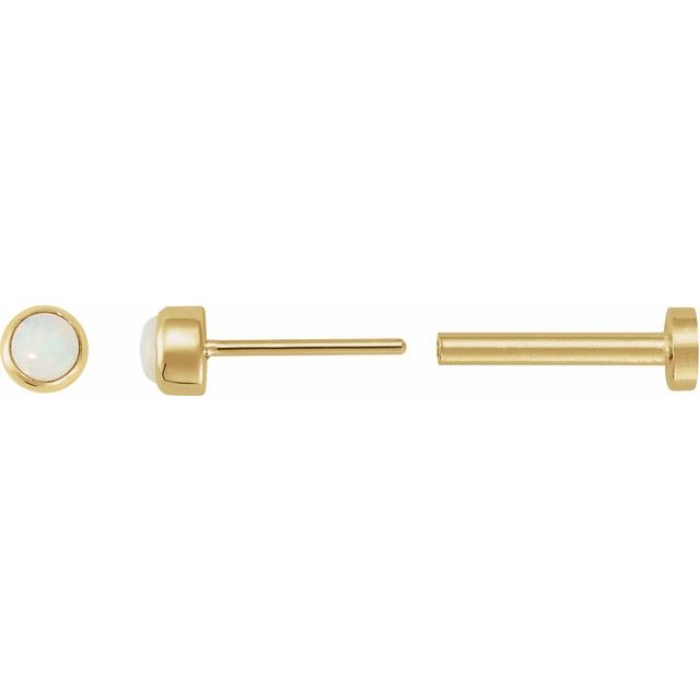 14K Cabochon Natural Opal Press Fit Back Stud Earring
