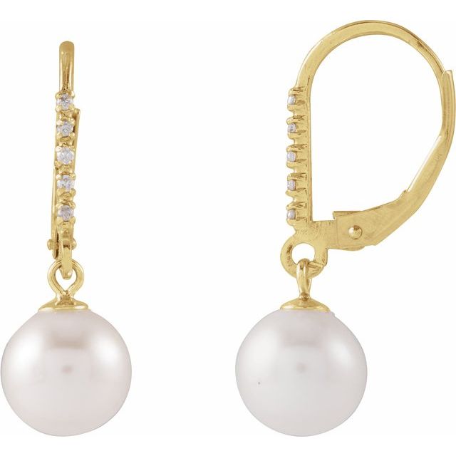 14K Cultured Freshwater Pearl & .05 CTW Natural Diamond Lever Back Earrings