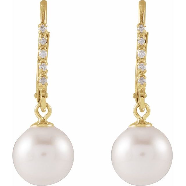 14K Cultured Freshwater Pearl & .05 CTW Natural Diamond Lever Back Earrings