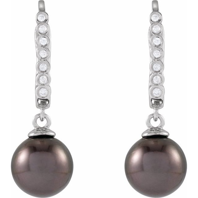 14K Cultured Gray Tahitian Pearl & .07 CTW Natural Diamond Earrings