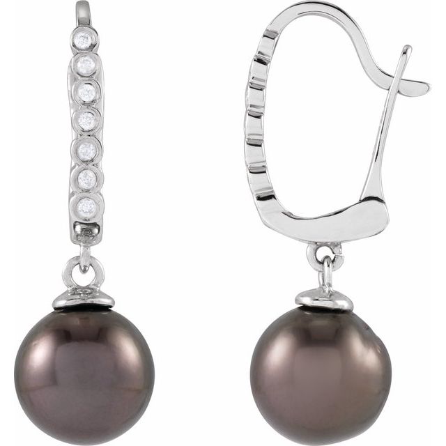 14K Cultured Gray Tahitian Pearl & .07 CTW Natural Diamond Earrings