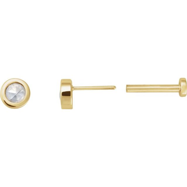 14K .06 CT -Cut Natural Diamond Press Fit Back Stud Earring