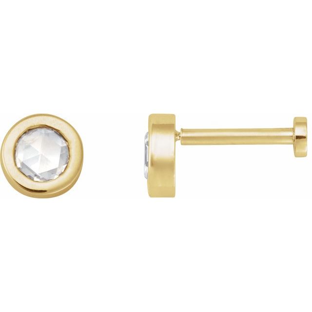 14K 1/8 CT -Cut Natural Diamond Press Fit Back Stud Earring