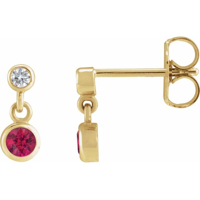 14K Natural Ruby & .05 CTW Natural Diamond Two-Stone Earrings