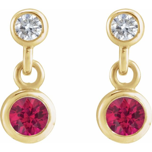 14K Natural Ruby & .05 CTW Natural Diamond Two-Stone Earrings