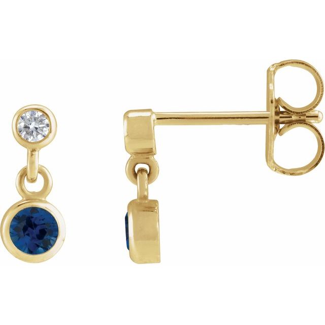 14K Lab-Grown Blue Sapphire & .05 CTW Natural Diamond Two-Stone Earrings