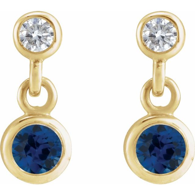 14K Lab-Grown Blue Sapphire & .05 CTW Natural Diamond Two-Stone Earrings