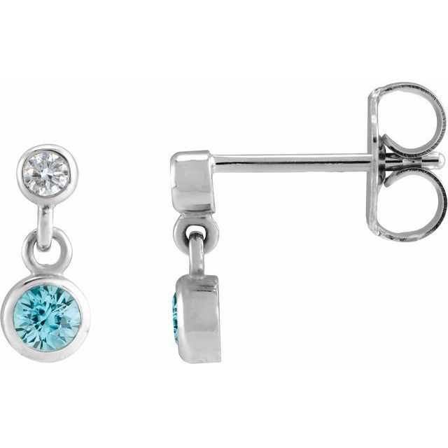 14K Natural Blue Zircon & .05 CTW Natural Diamond Two-Stone Earrings