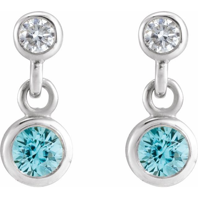 14K Natural Blue Zircon & .05 CTW Natural Diamond Two-Stone Earrings