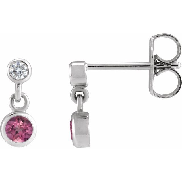 14K Natural Pink Tourmaline & .05 CTW Natural Diamond Two-Stone Earrings