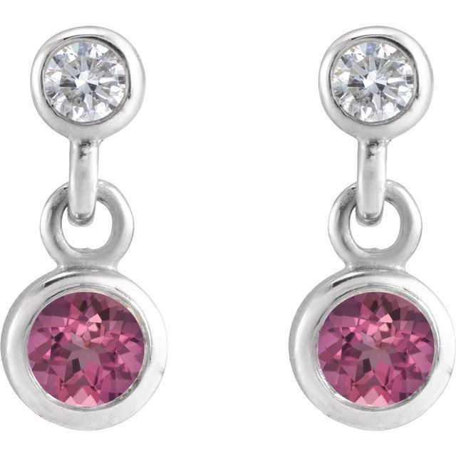 14K Natural Pink Tourmaline & .05 CTW Natural Diamond Two-Stone Earrings