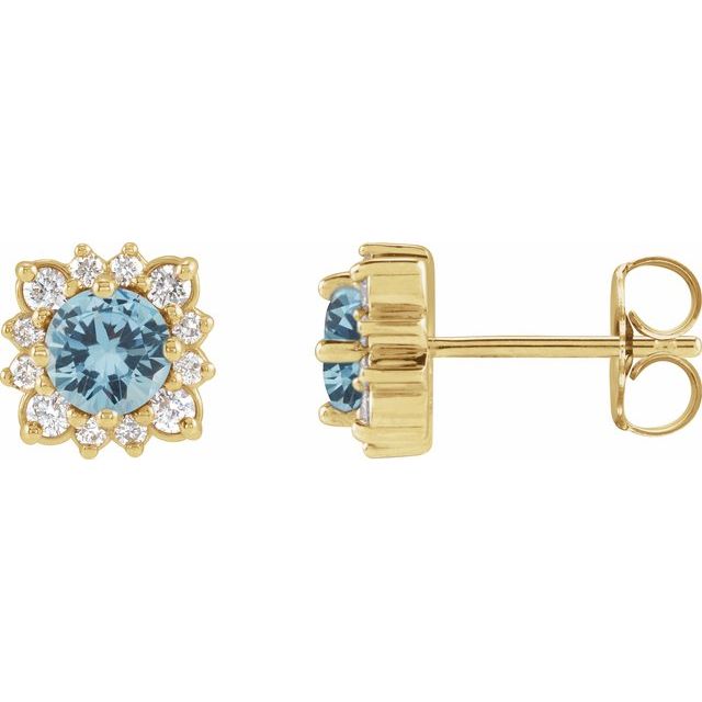 14K Natural Aquamarine & 1/5 CTW Natural Diamond Halo-Style Earrings
