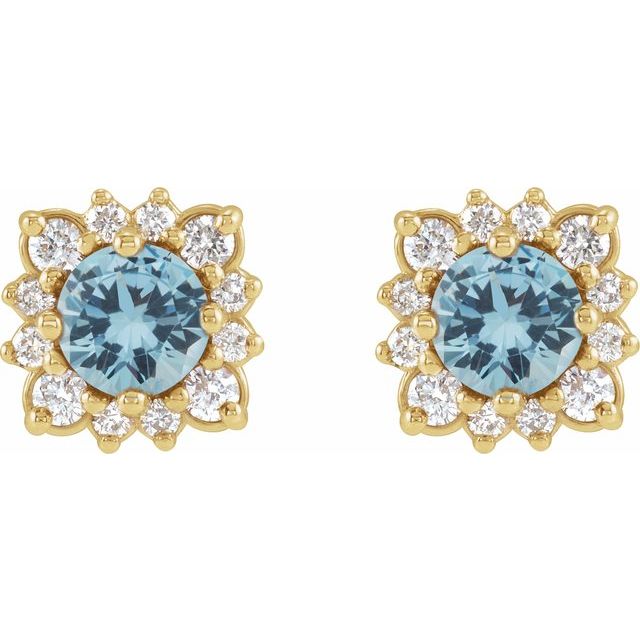 14K Natural Aquamarine & 1/5 CTW Natural Diamond Halo-Style Earrings