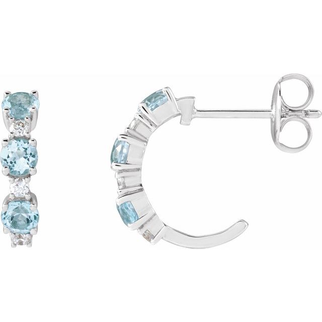 14K Natural Sky Blue Topaz & 1/10 CTW Natural Diamond Hoop Earrings