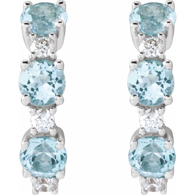 14K Natural Sky Blue Topaz & 1/10 CTW Natural Diamond Hoop Earrings