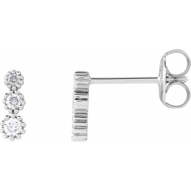 14K 1/8 CTW Natural Diamond Three-Stone Earrings