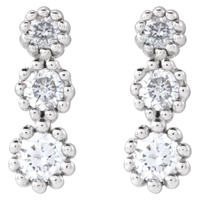 14K 1/8 CTW Natural Diamond Three-Stone Earrings