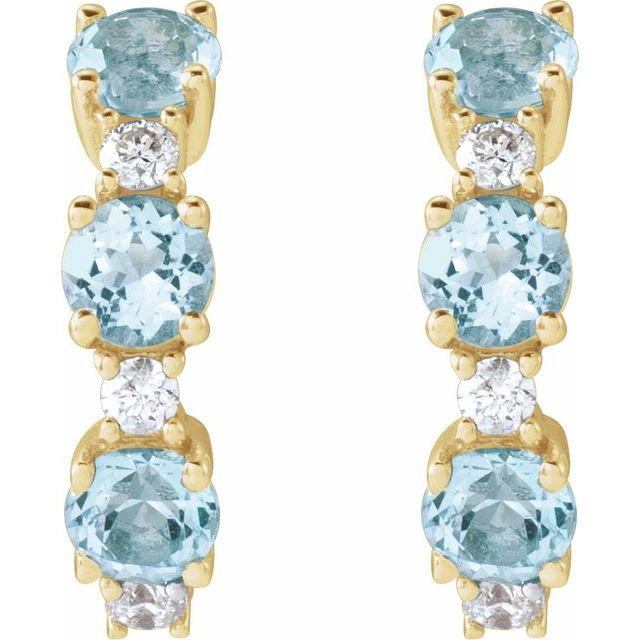 14K Natural Sky Blue Topaz & 1/10 CTW Natural Diamond Hoop Earrings