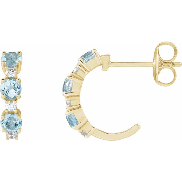 14K Natural Sky Blue Topaz & 1/10 CTW Natural Diamond Hoop Earrings