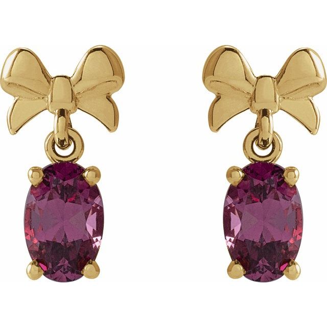 14K Natural Rhodolite Garnet Bow Earrings