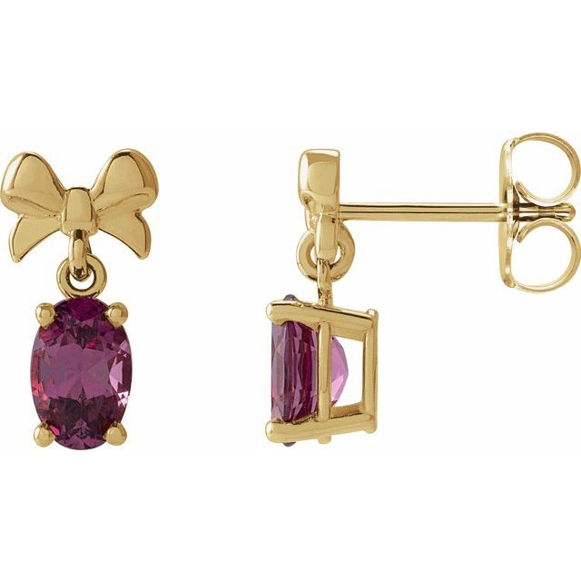14K Natural Rhodolite Garnet Bow Earrings
