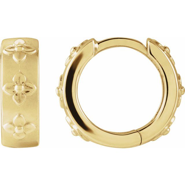 14K Floral Hinged Hoop Earrings