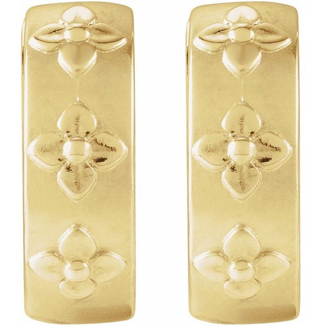 14K Floral Hinged Hoop Earrings