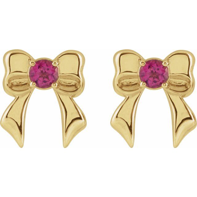 14K Natural Pink Tourmaline Bow Stud Earrings