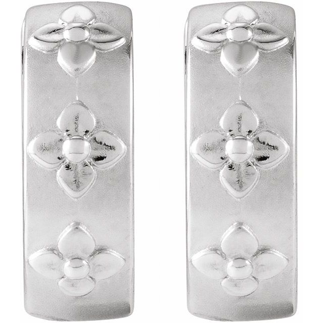 Sterling Silver Floral Hinged Hoop Earrings