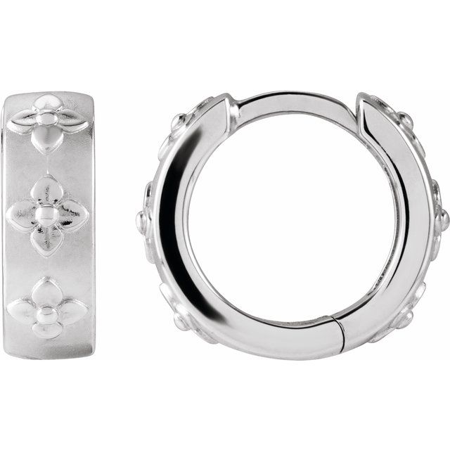 Sterling Silver Floral Hinged Hoop Earrings