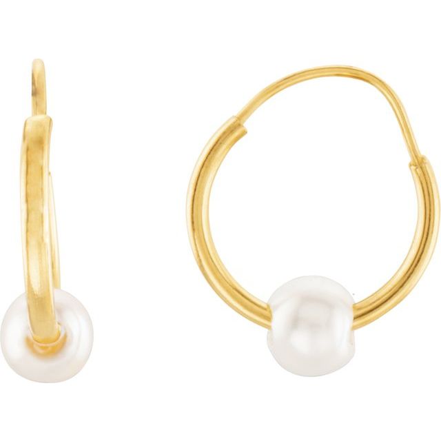 14K Cultured Freshwater Pearl Hoop Earrings