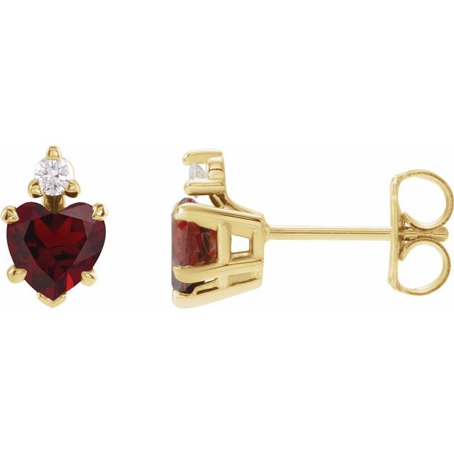 14K Natural Mozambique Garnet & .06 Natural Diamond Stud Earrings