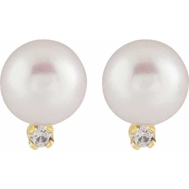 14K Cultured Akoya Pearl & .02 CTW Natural Diamond Earrings