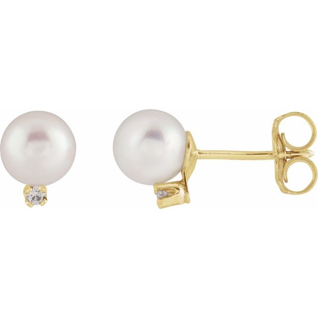 14K Cultured Akoya Pearl & .02 CTW Natural Diamond Earrings