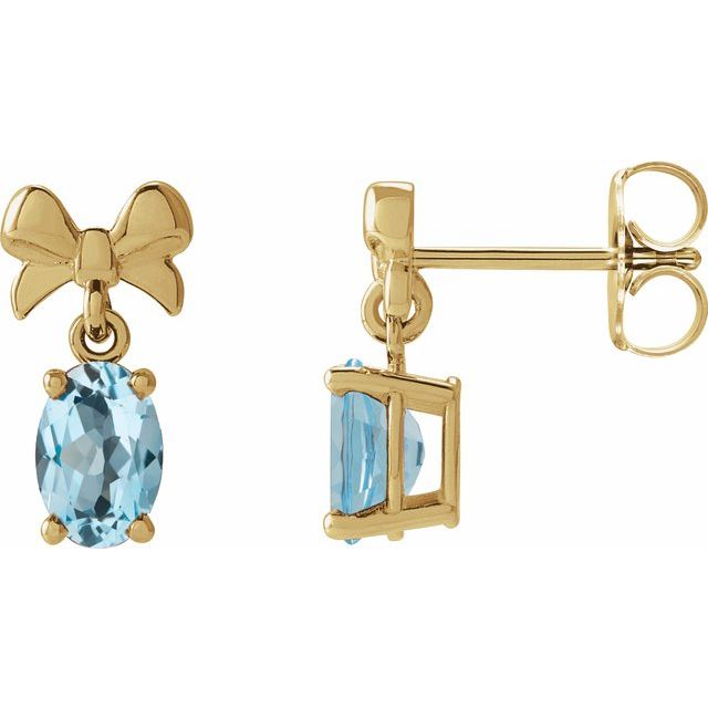 14K Natural Sky Blue Topaz Bow Earrings