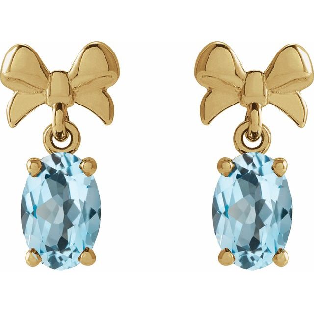 14K Natural Sky Blue Topaz Bow Earrings